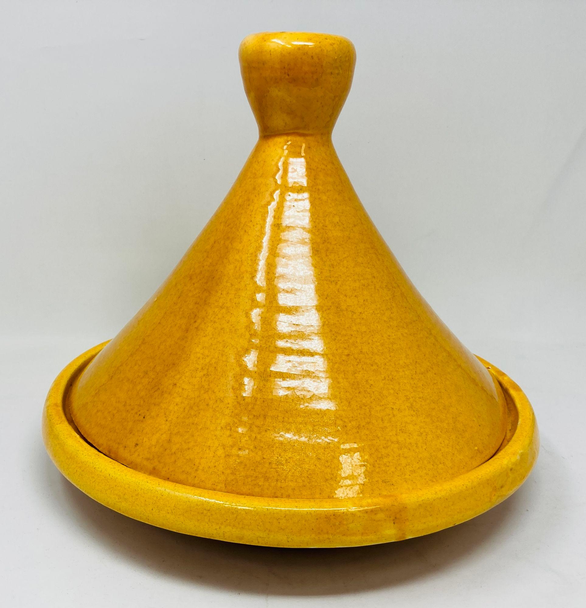 Plato Servidor Tagine Marroquí de Cerámica Amarilla Hecho a Mano en Marrakech Islámico en venta