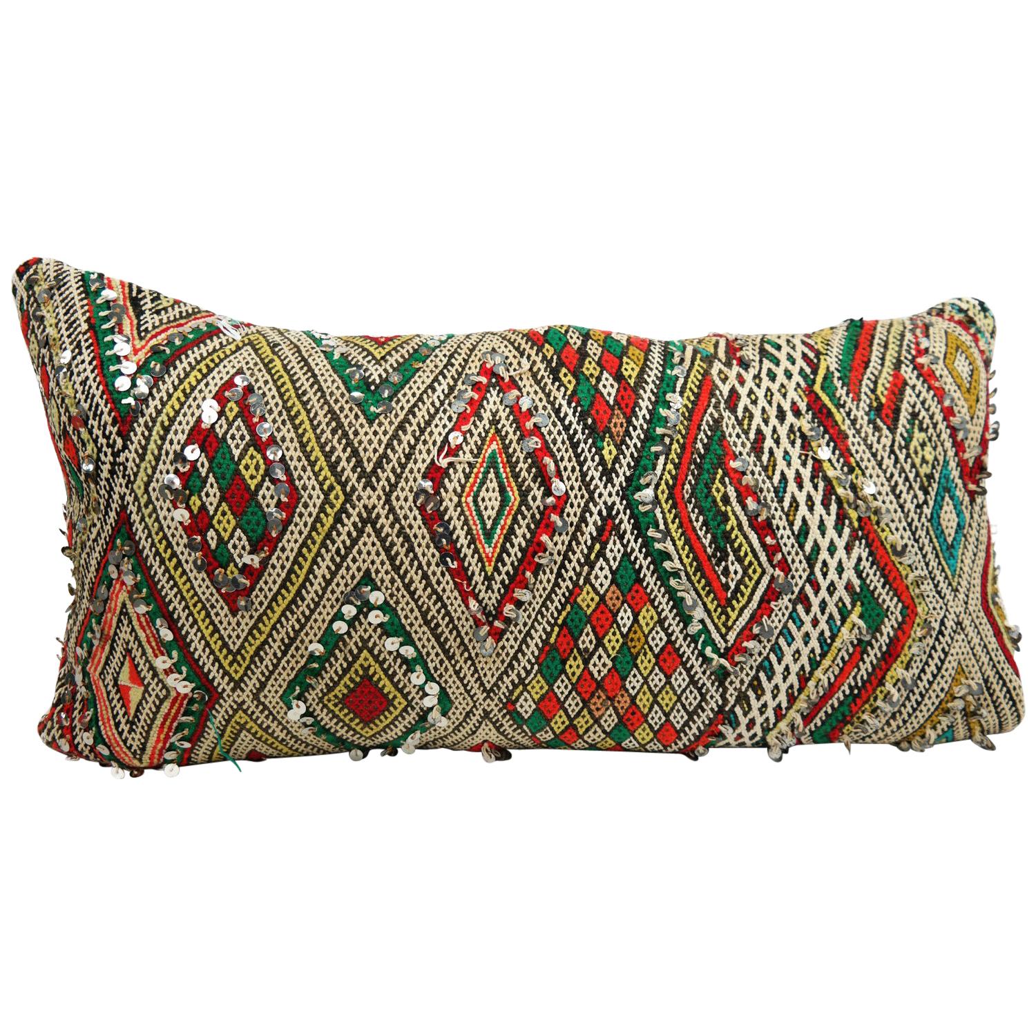 Moroccan Chic Kilim Pillow Extra Large Lumbar Morocco Cushion For Sale