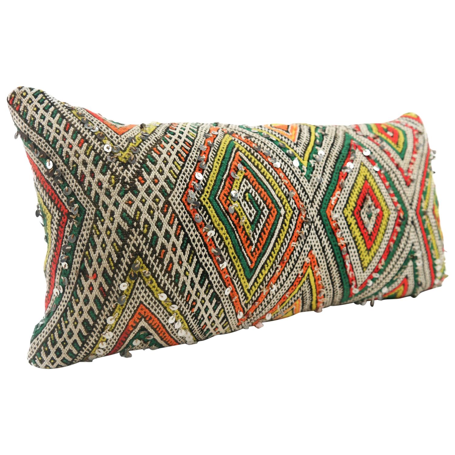Moroccan Chic Kilim Pillow Xl Lumbar Morocco Cushion For Sale
