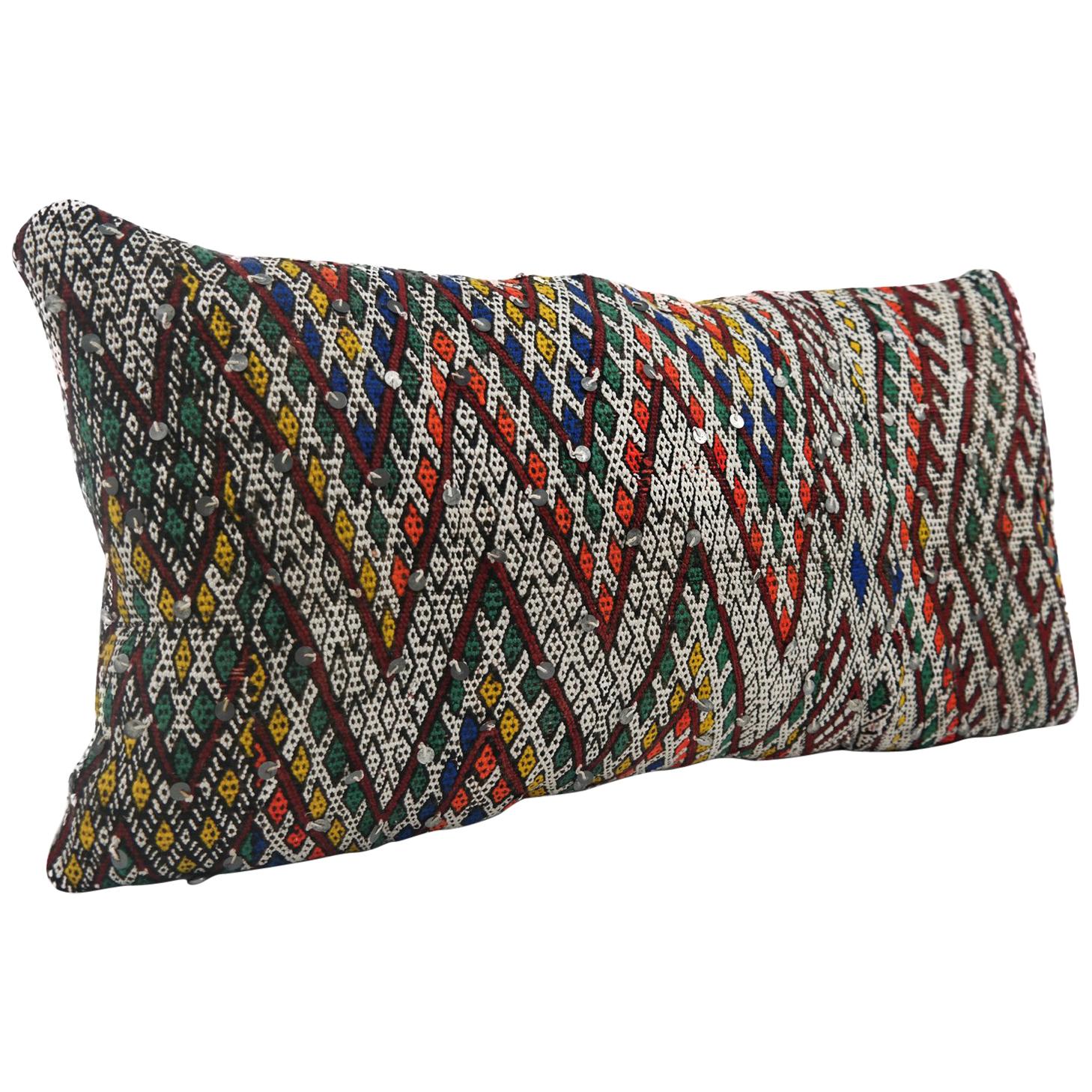Moroccan Chic Kilim Pillow XL Lumbar Morocco Cushion For Sale
