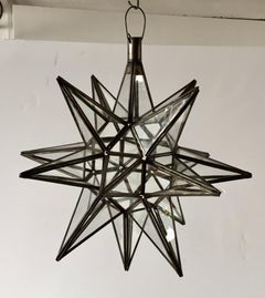 Moroccan Clear Glass and Metal Moravian Star Shape Lantern Pendant