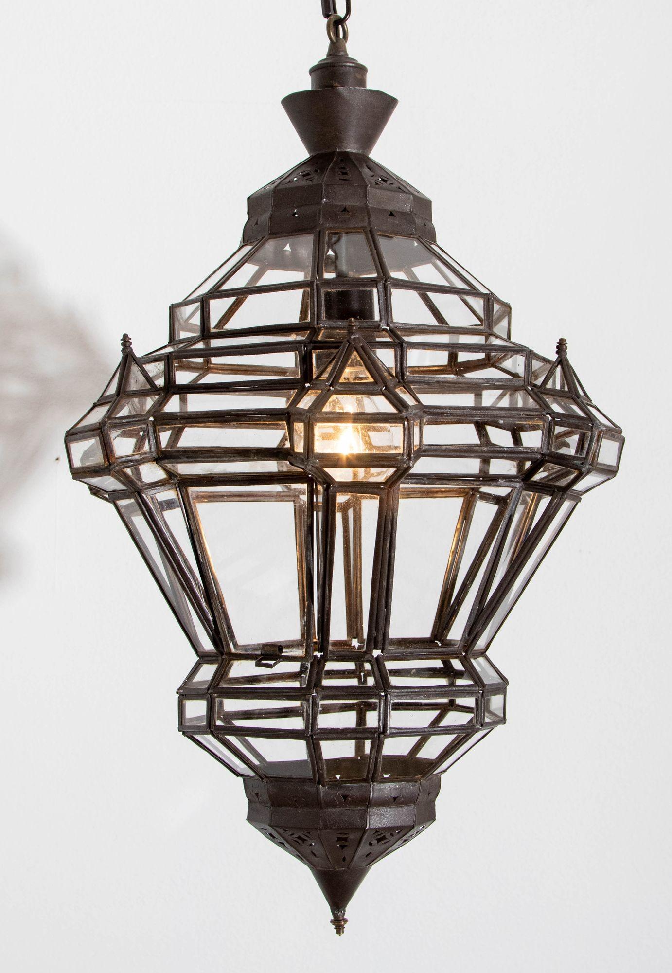 Farol Marroquí de Cristal Transparente de Estilo Morisco Art Decó en venta