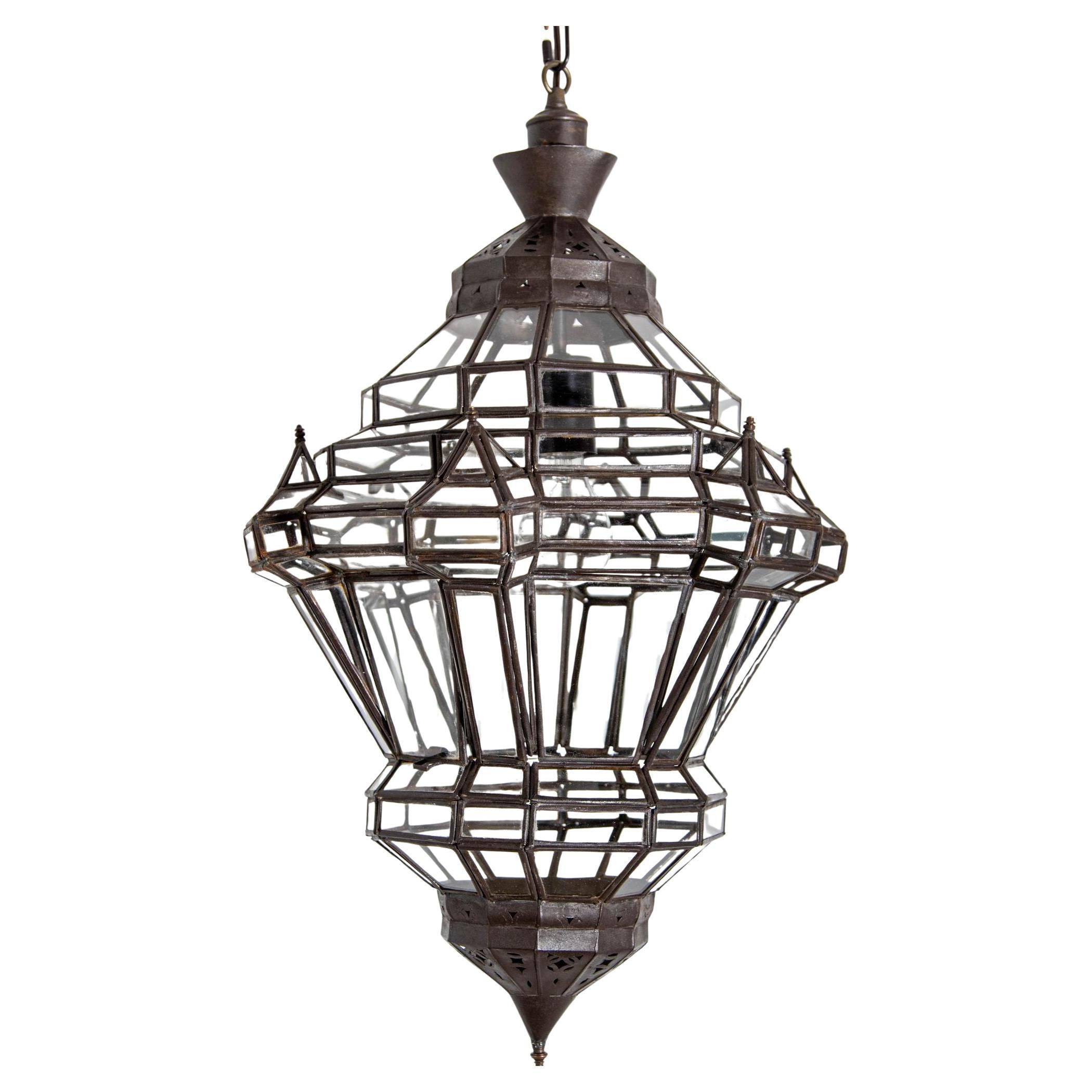 Farol Marroquí de Cristal Transparente de Estilo Morisco en venta