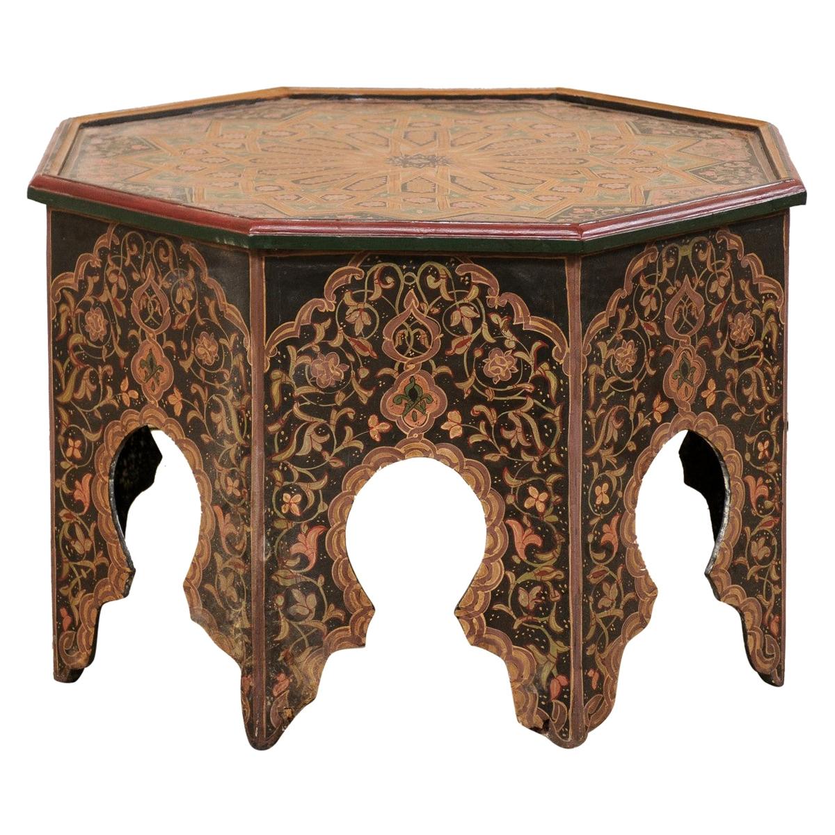 Moroccan Coffee or Tea Table Adorn with Intricate Floral and Geometric Paintings