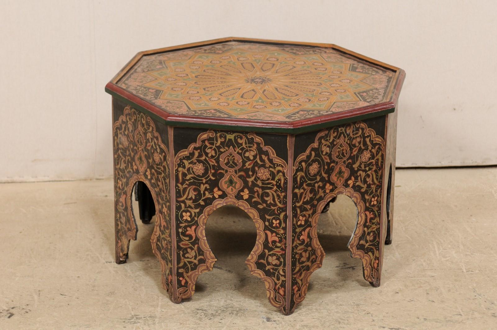 Moroccan Coffee or Tea Table Adorn with Intricate Floral and Geometric Paintings 1