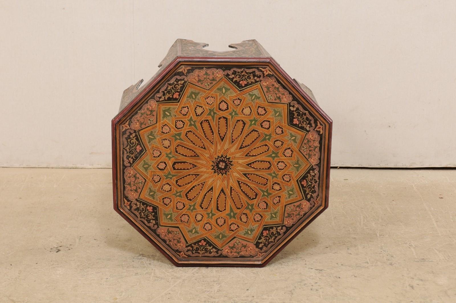 Moroccan Coffee or Tea Table Adorn with Intricate Floral and Geometric Paintings 2