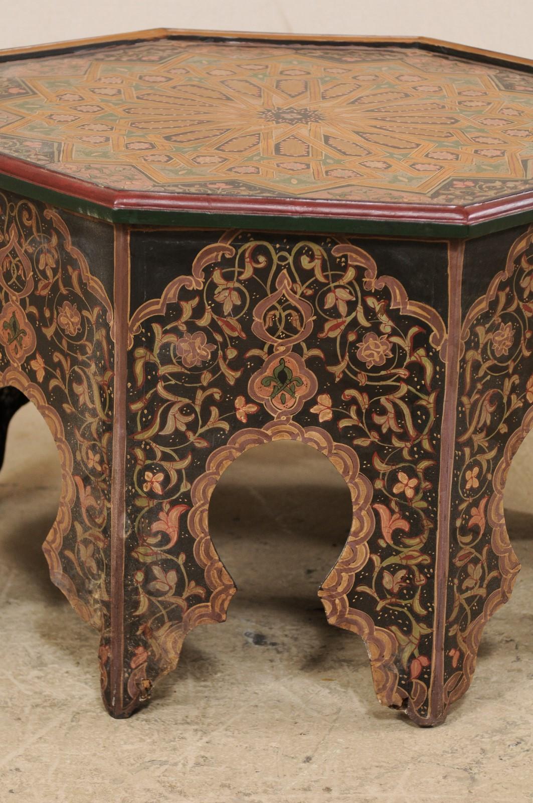Hand-Painted Moroccan Coffee or Tea Table Adorn with Intricate Floral and Geometric Paintings
