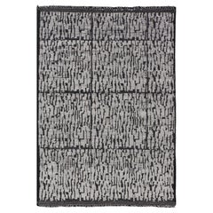  Moroccan Contemporary Abstract Rug in White and Black in Hi-Low Design 