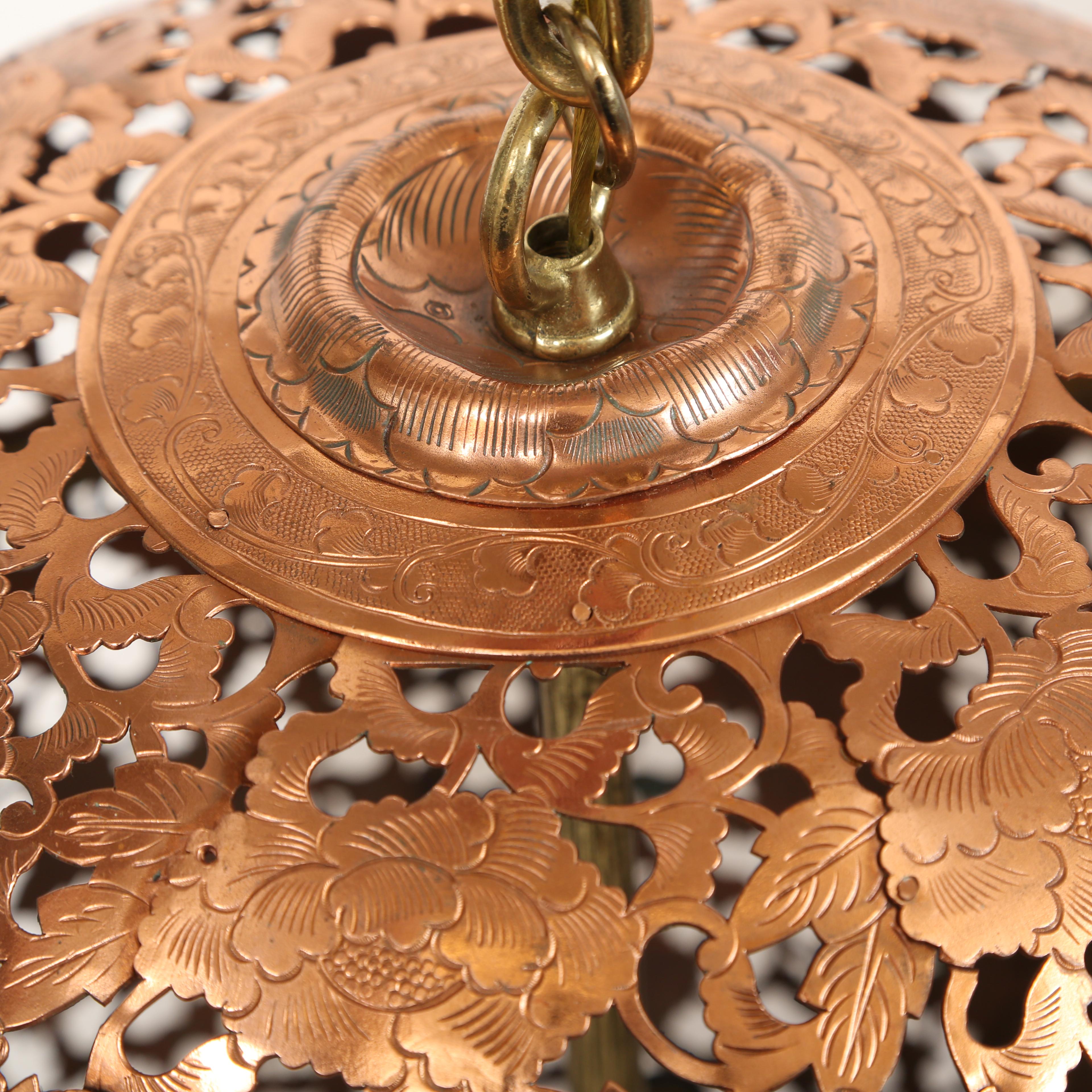 Moorish   Vintage  Pierced Copper Moroccan Ceiling Fixture with Brass Accents