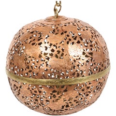 Vintage Pierced Copper Moroccan Ceiling Fixture with Brass Accents