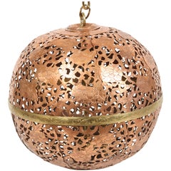   Vintage  Pierced Copper Moroccan Ceiling Fixture with Brass Accents