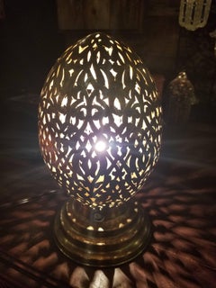 Moroccan Copper Table Lamp or Lantern, Egg Shape