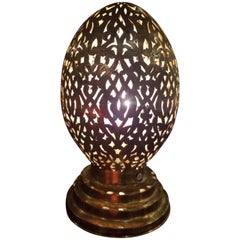 Moroccan Copper Table Lamp or Lantern, Egg Shape