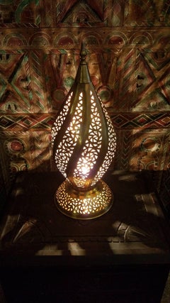 Moroccan Copper Table Lamp or Lantern, Twist Design