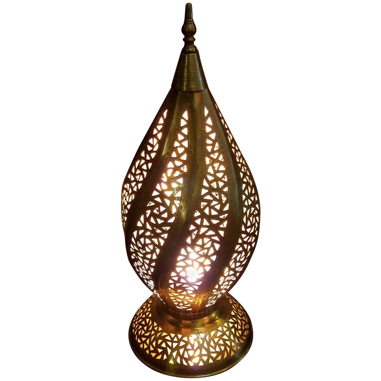 Moroccan Copper Table Lamp or Lantern, Twist Design For Sale