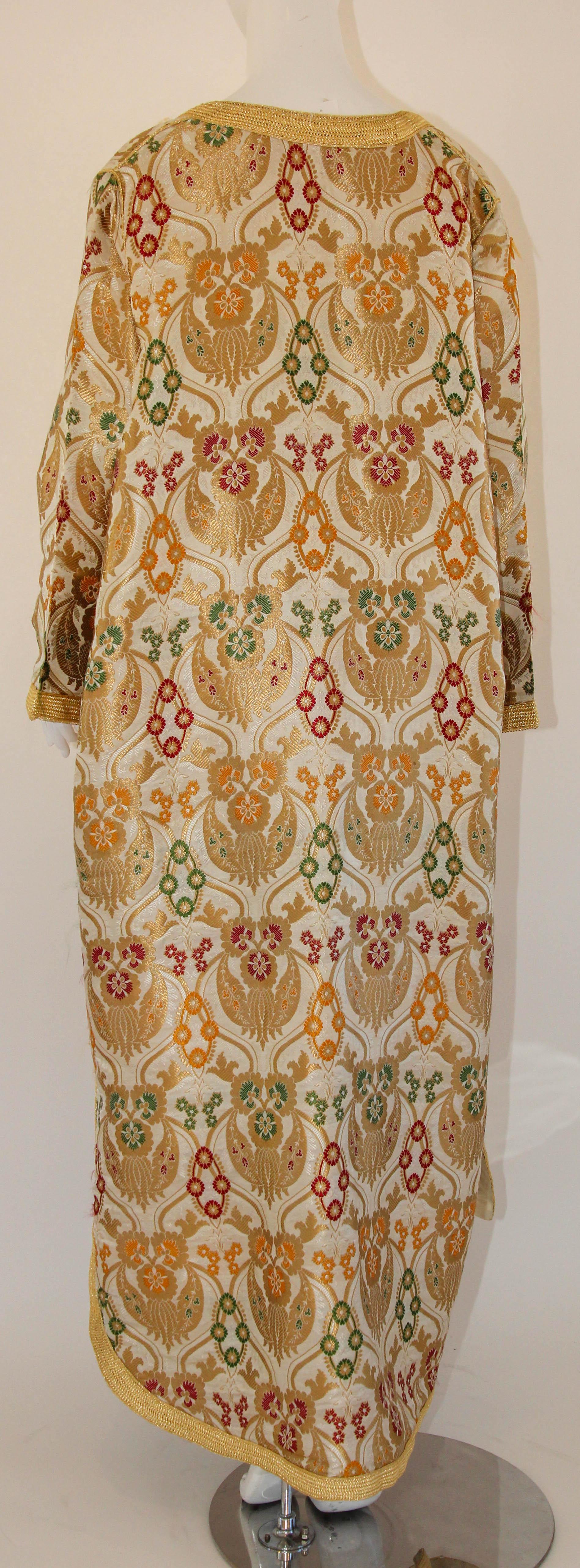 Moroccan Damask Metallic Floral Kaftan Fortuny Style Coat For Sale 7