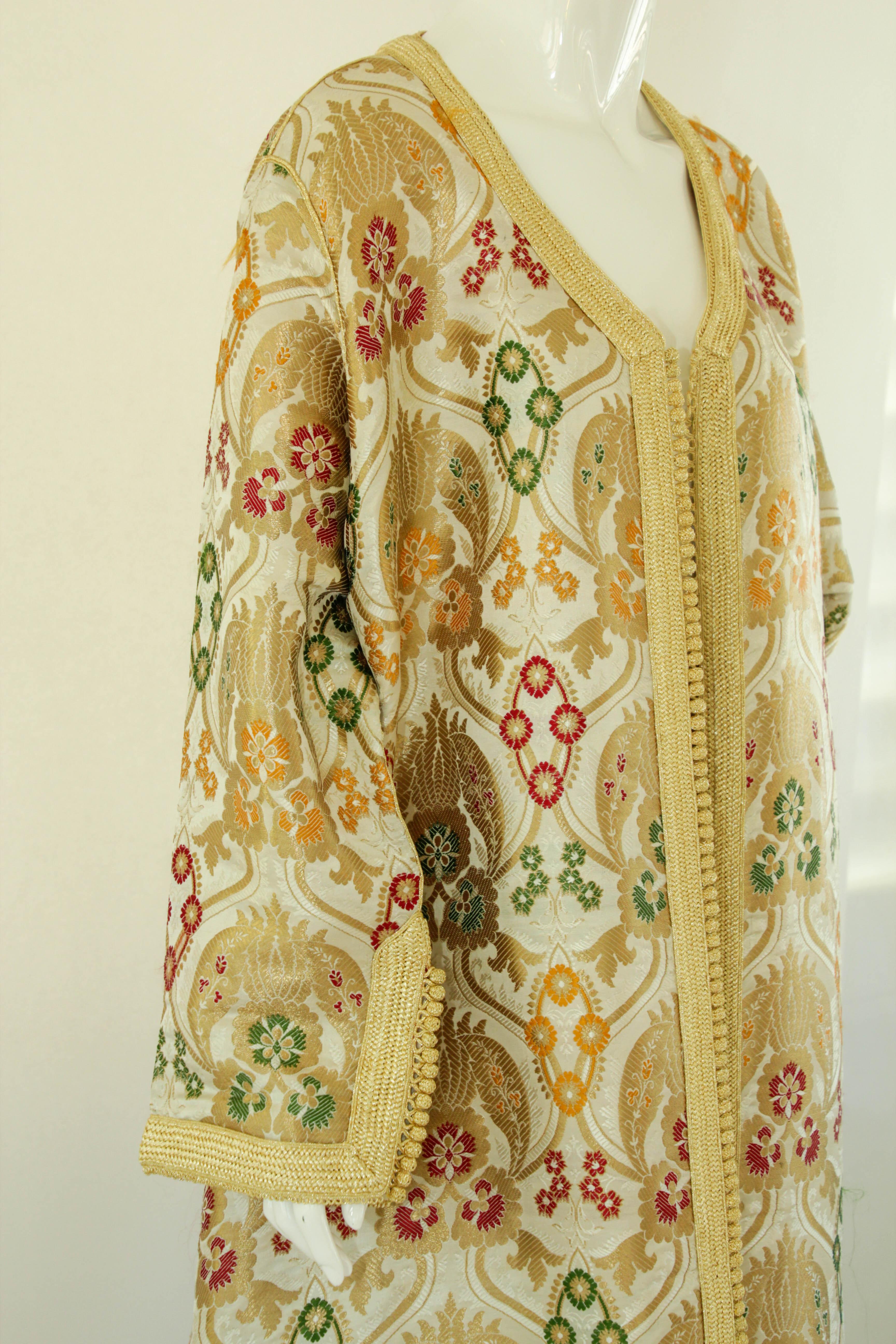 Women's or Men's Moroccan Damask Metallic Floral Kaftan Fortuny Style Coat For Sale