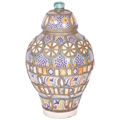 Moroccan Decorated and Glazed Terracotta Urn