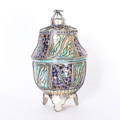 Moroccan Decorated Earthenware Lidded Urn