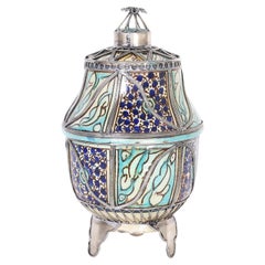 Moroccan Decorated Earthenware Lidded Urn