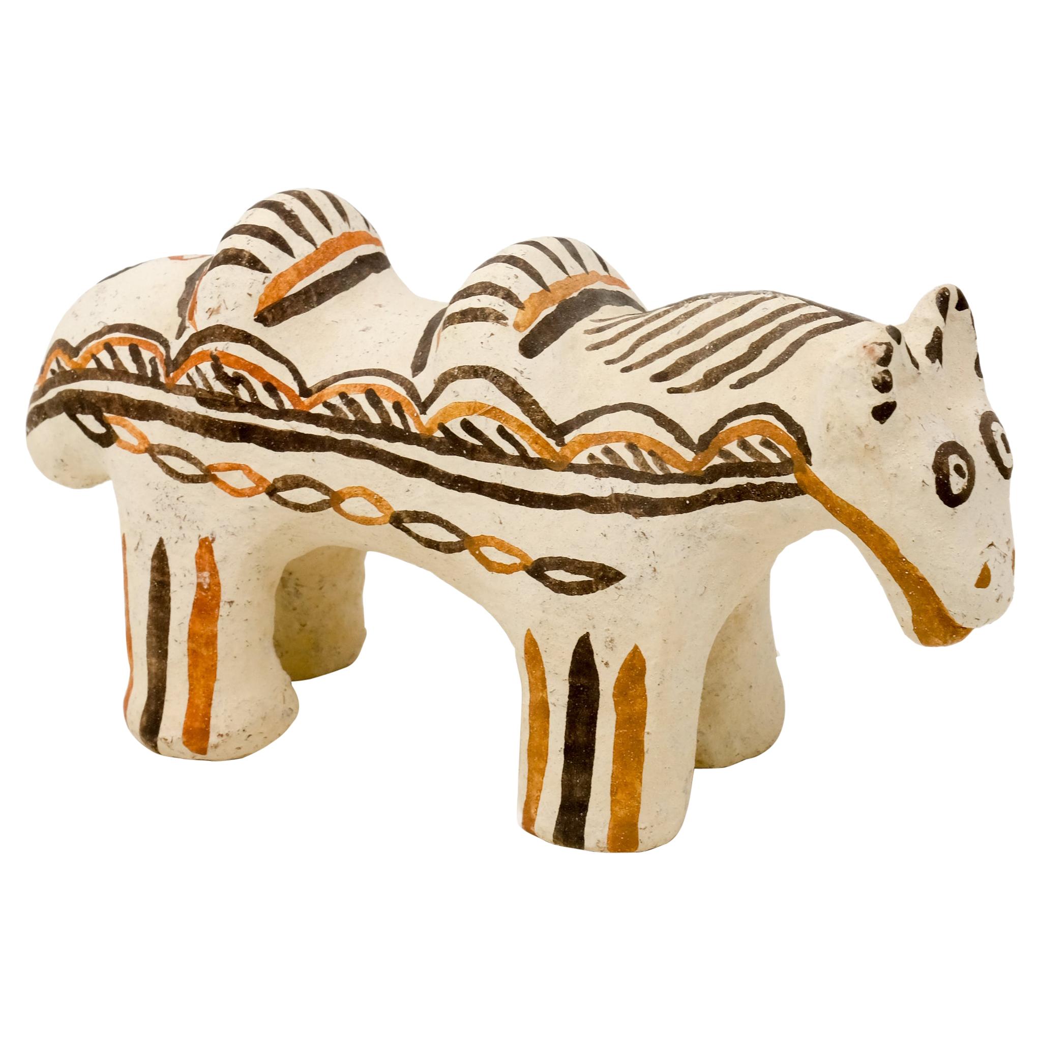 Moroccan Decorative Horse Sculpture Handbuilt and Handpainted by Potter Houda For Sale