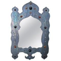 Moroccan Decorative Mirror with Colorful Hard-Stones Studded Metal Frame