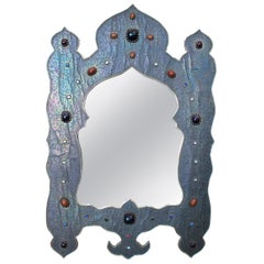 Moroccan Decorative Mirror with Colorful Hard-Stones Studded Metal Frame