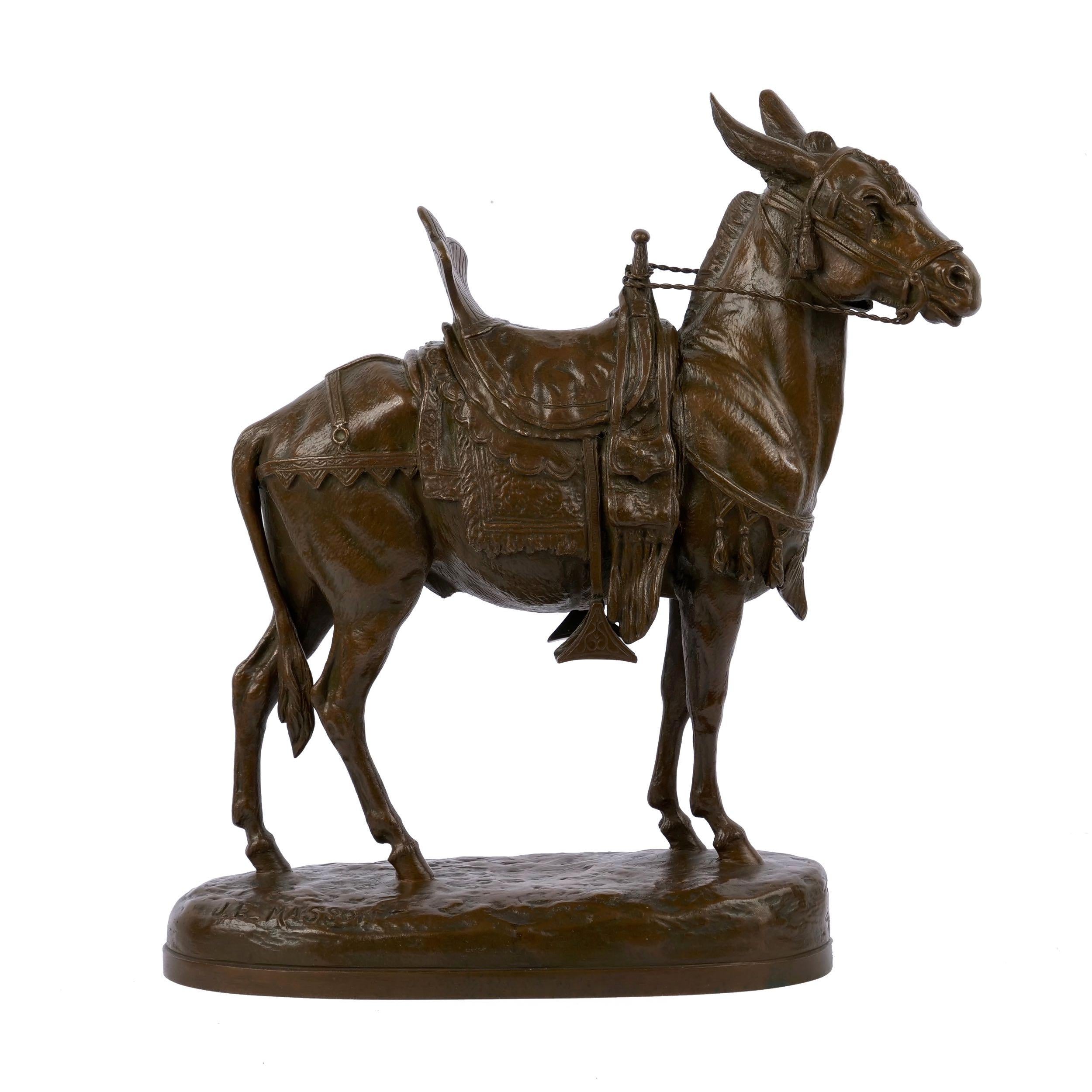 An exceedingly fine lifetime casting of Ane du Morac (a Moroccan Donkey) by Jules Edmond Masson, this intricately detailed model was presented in wax at the 1891 Salon des Artistes exposition on the Champs Elysees in Paris. The pack animal is