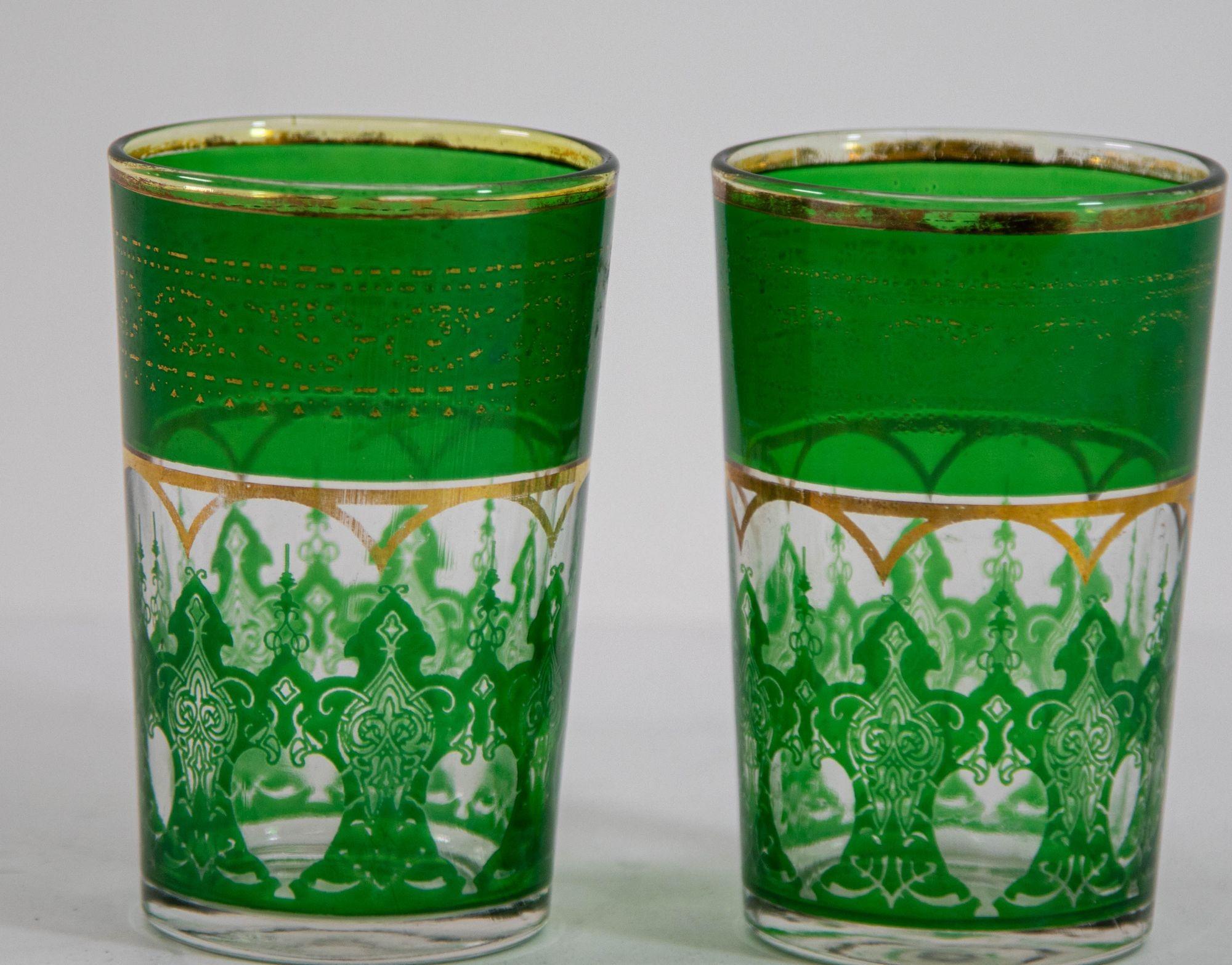 Moroccan Drinking Glasses Set of 2 with Moorish Design Vintage Barware For Sale 7