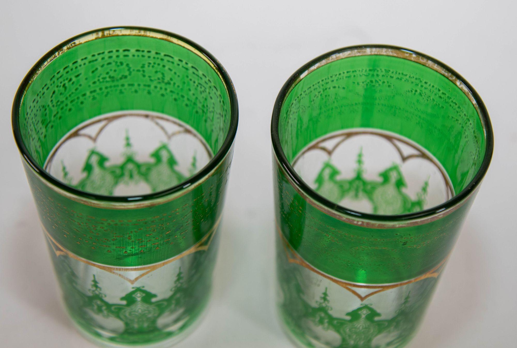 Moroccan Drinking Glasses Set of 2 with Moorish Design Vintage Barware For Sale 4