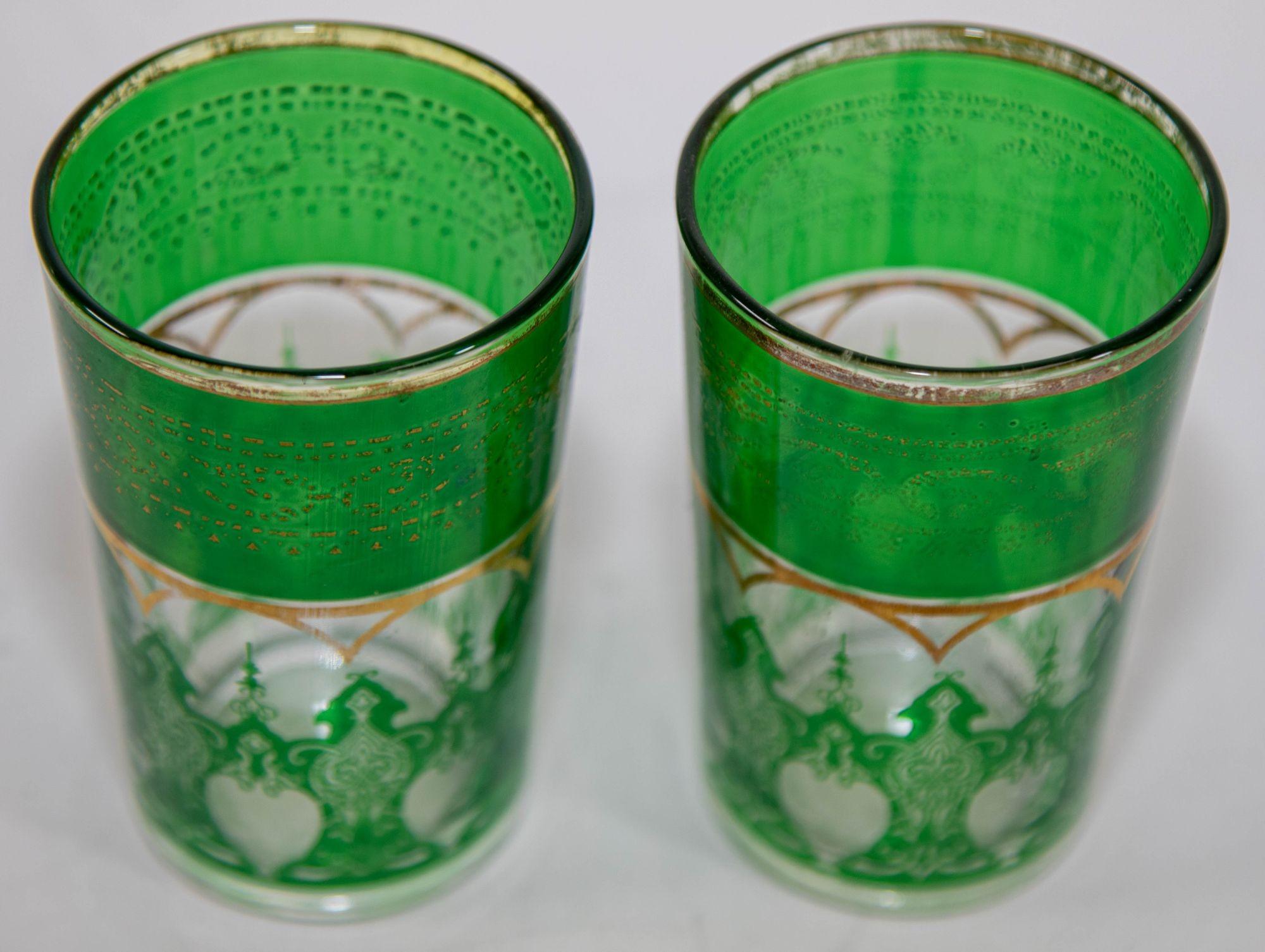 Moroccan Drinking Glasses Set of 2 with Moorish Design Vintage Barware For Sale 5