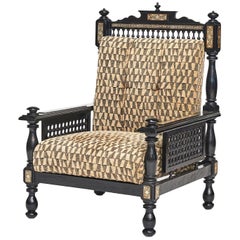 Antique Moroccan Ebonized and Inlaid Armchair, circa 1900