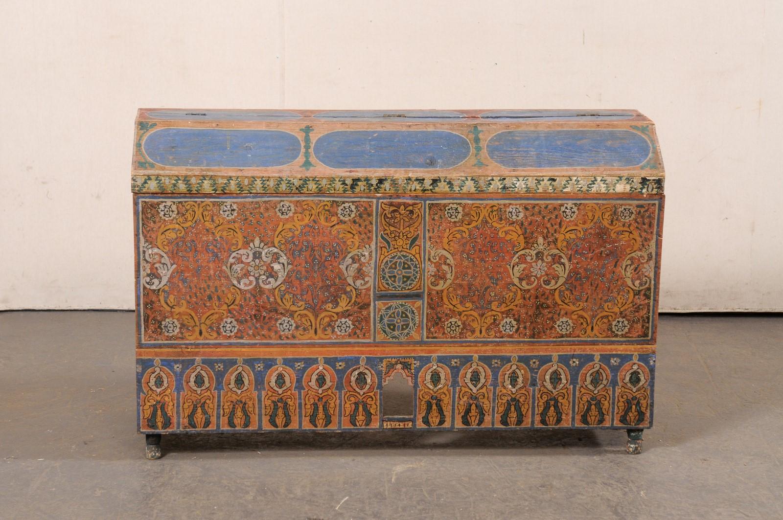 Moroccan Elaborately Hand-Painted Trunk, Early 20th C. 6