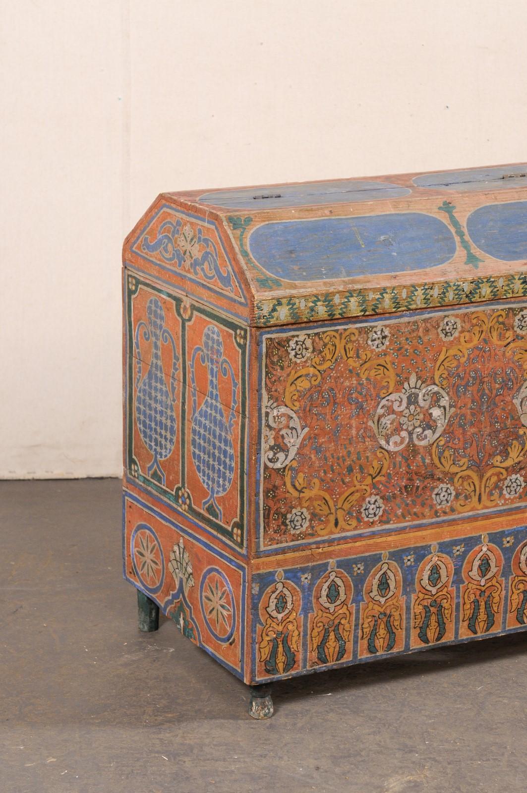 Moroccan Elaborately Hand-Painted Trunk, Early 20th C. In Good Condition In Atlanta, GA