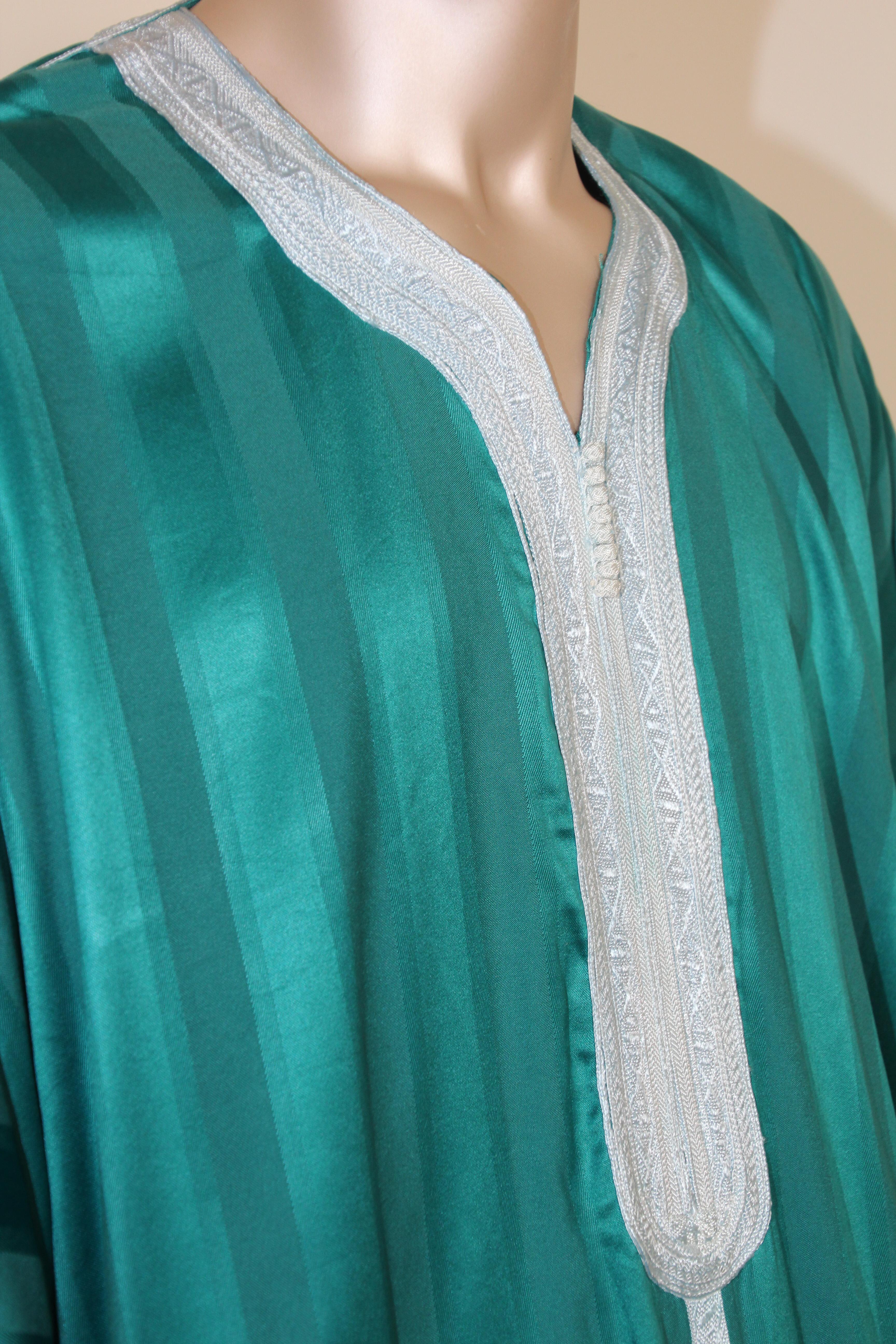 Moroccan Vintage Gentleman Emerald Green Caftan For Sale 1