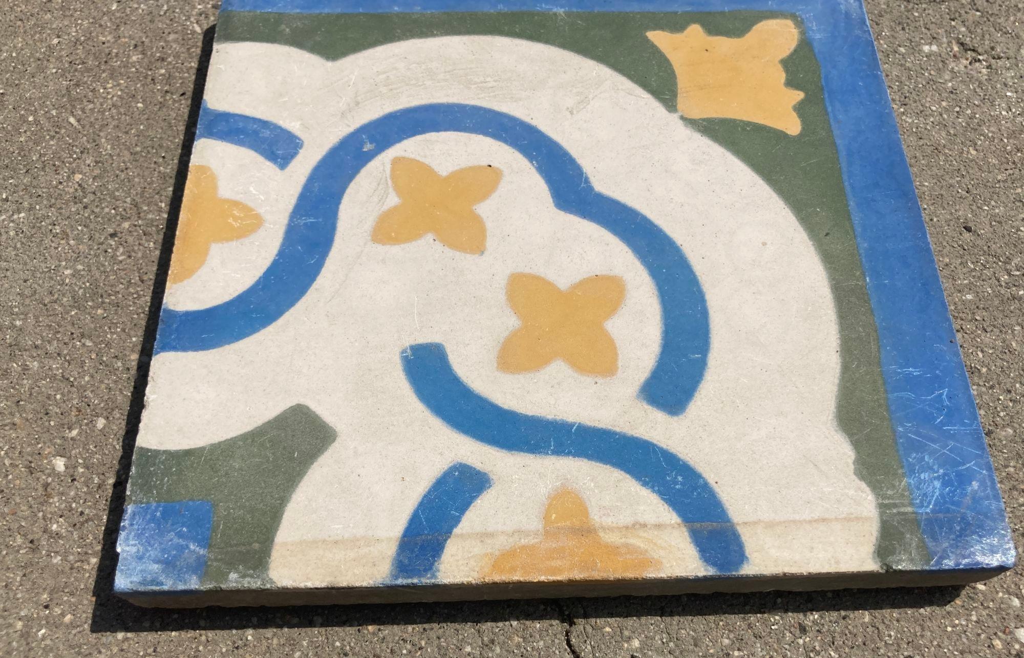 Moroccan Encaustic Cement Tile Border with Moorish Andalusian Fez Design In Good Condition For Sale In North Hollywood, CA