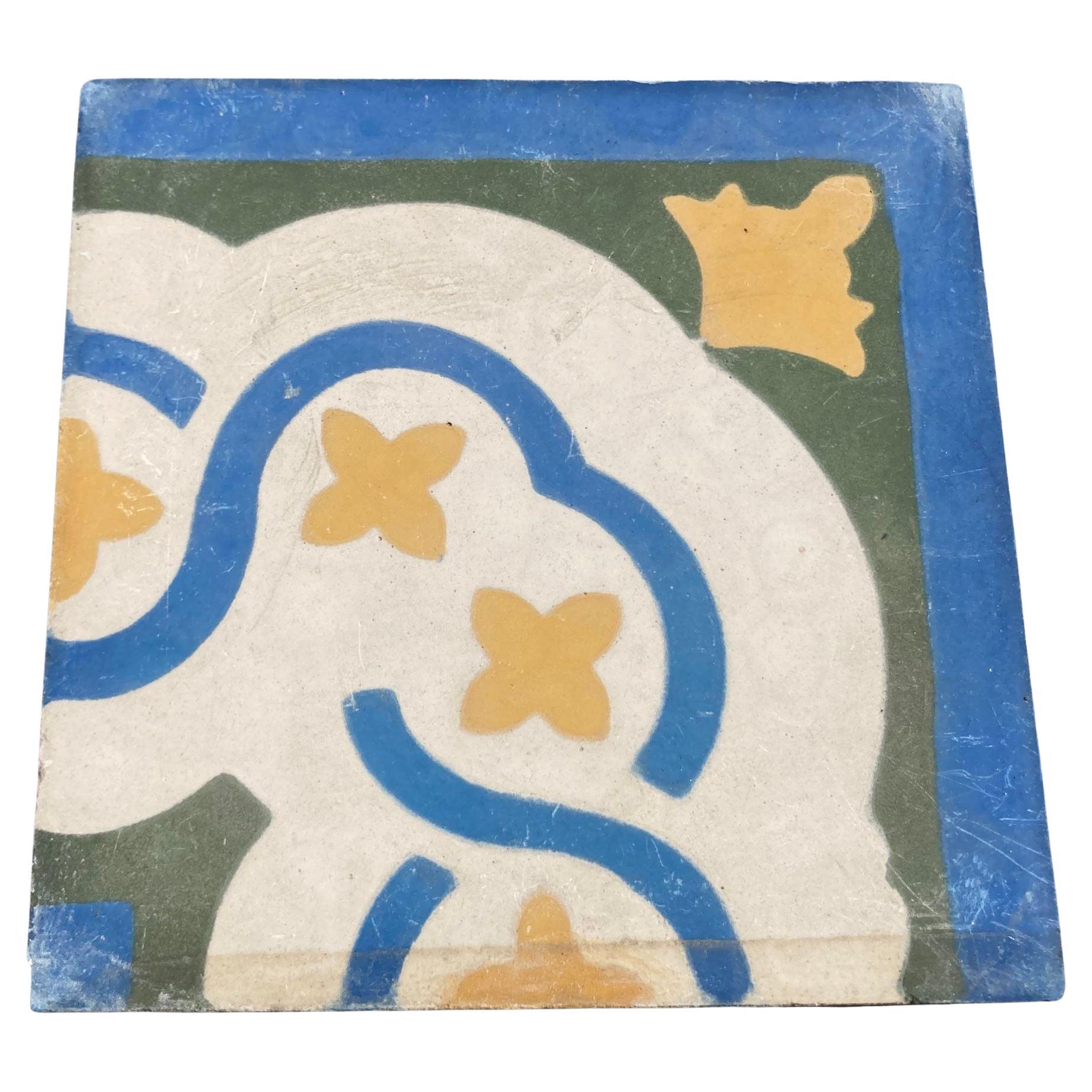 Moroccan Encaustic Cement Tile Border with Moorish Andalusian Fez Design For Sale