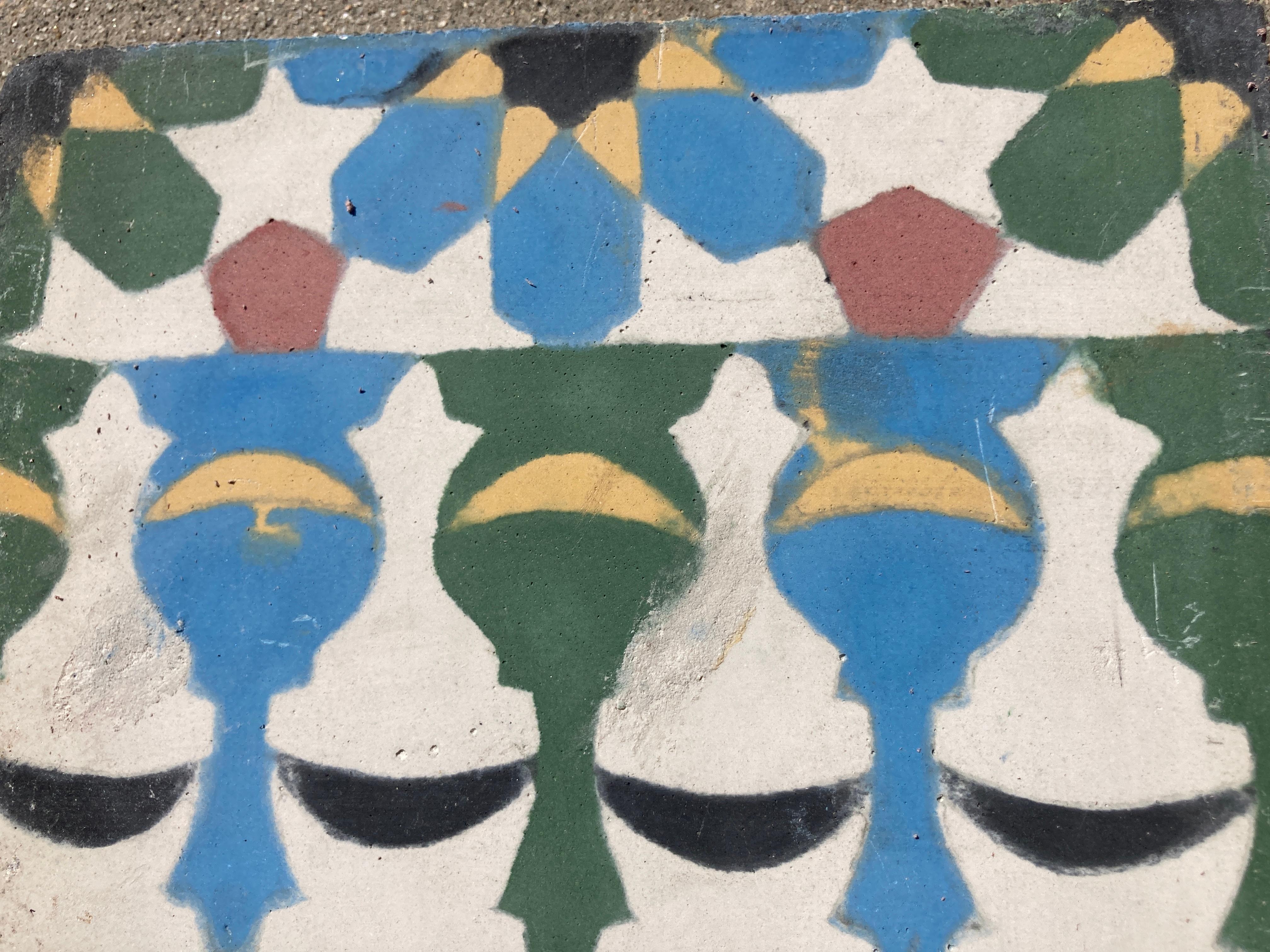 Moroccan Encaustic Cement Tile Border with Moorish Fez Design For Sale 7