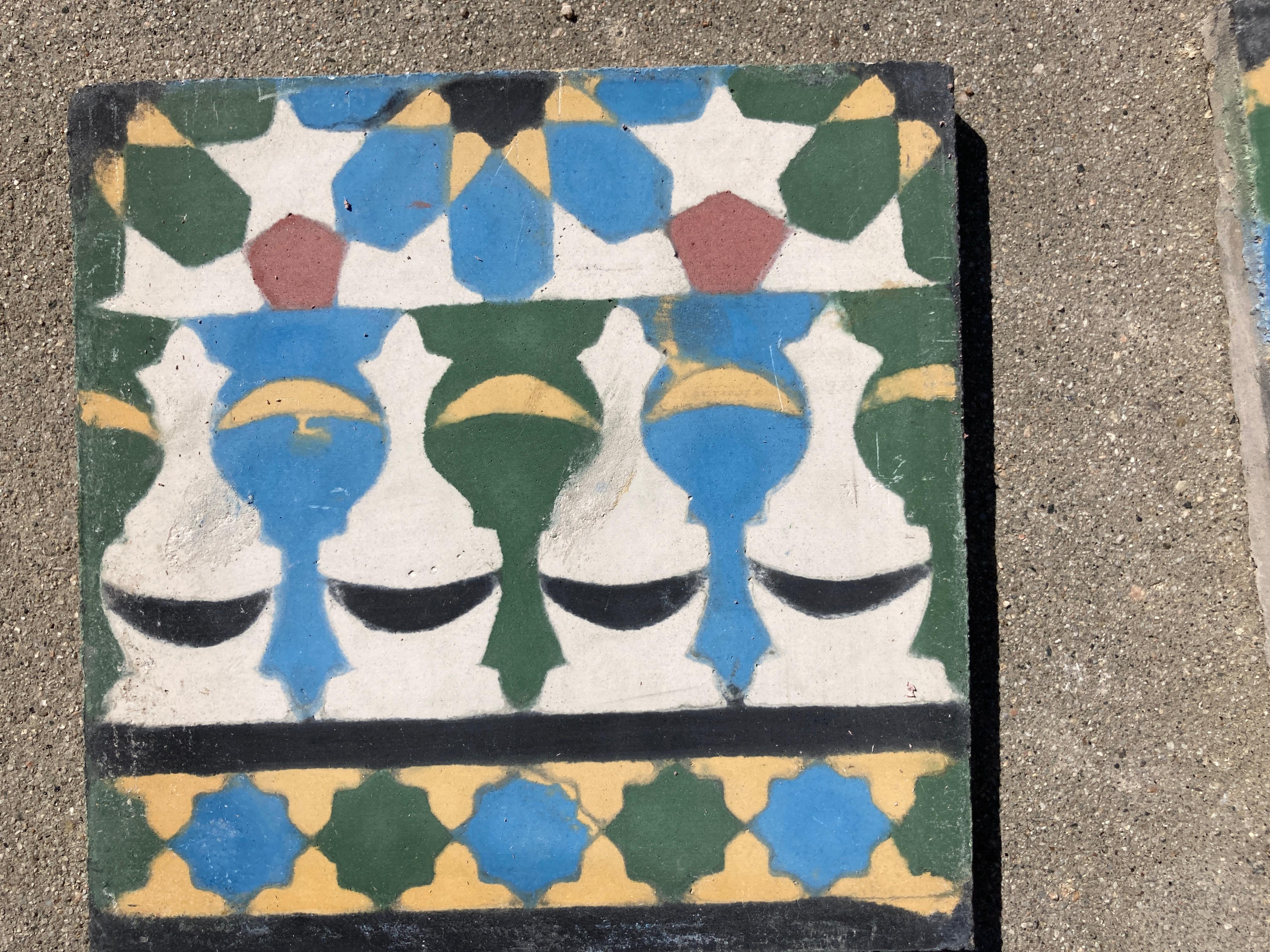 Moroccan Encaustic Cement Tile Border with Moorish Fez Design For Sale 8