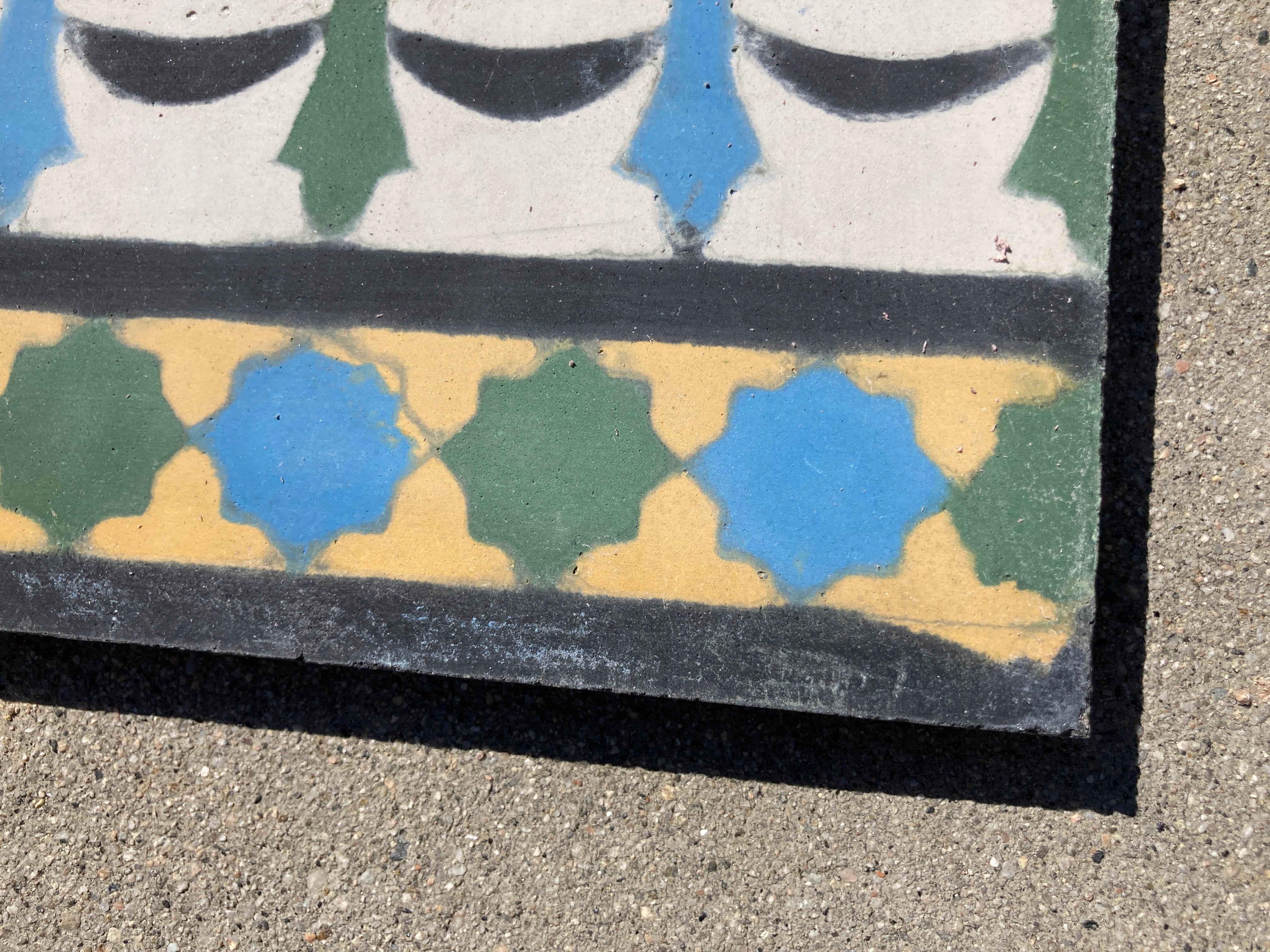 Moroccan Encaustic Cement Tile Border with Moorish Fez Design For Sale 3
