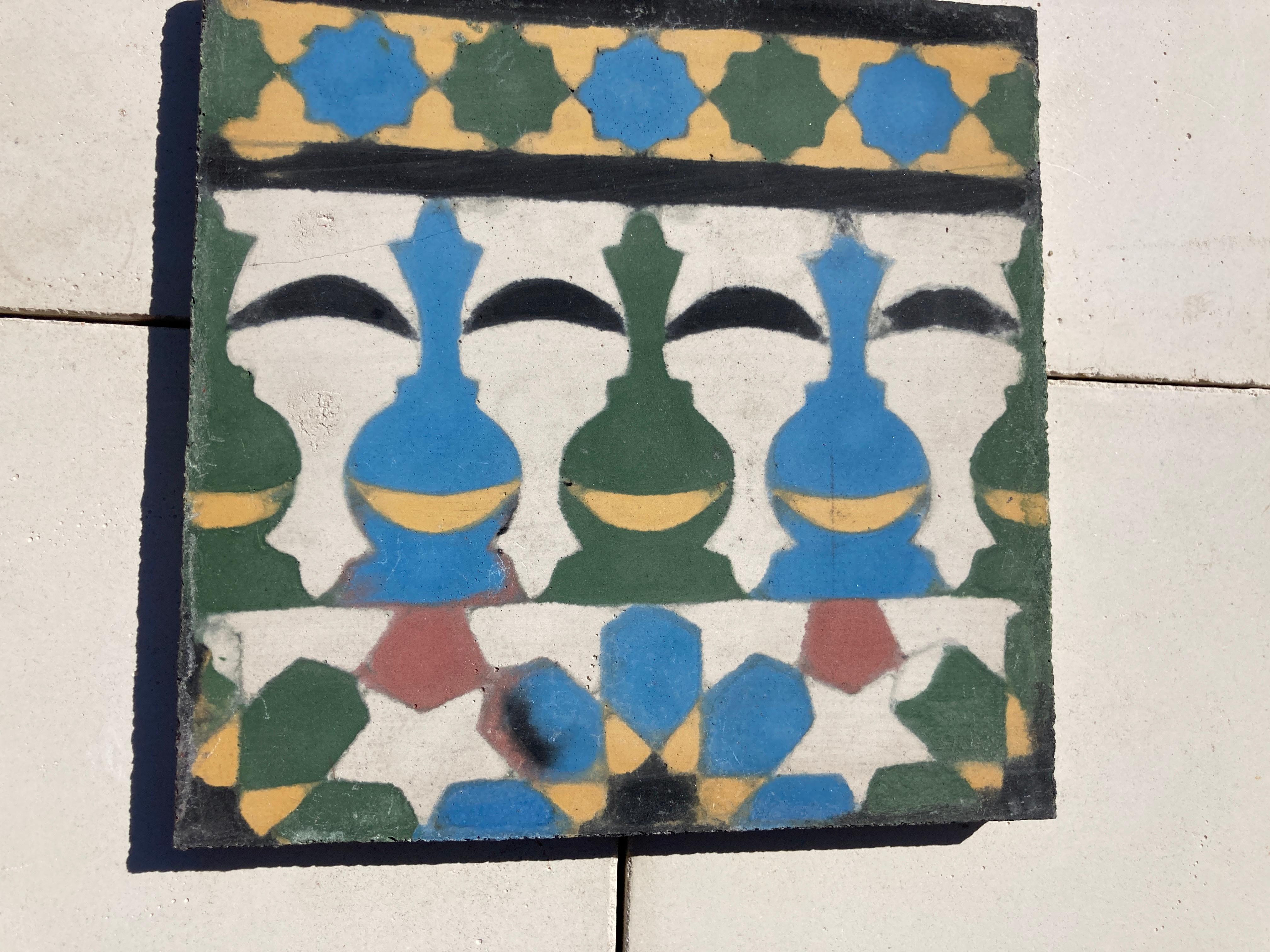 Moroccan Encaustic Cement Tile Border with Moorish Fez Design For Sale 11