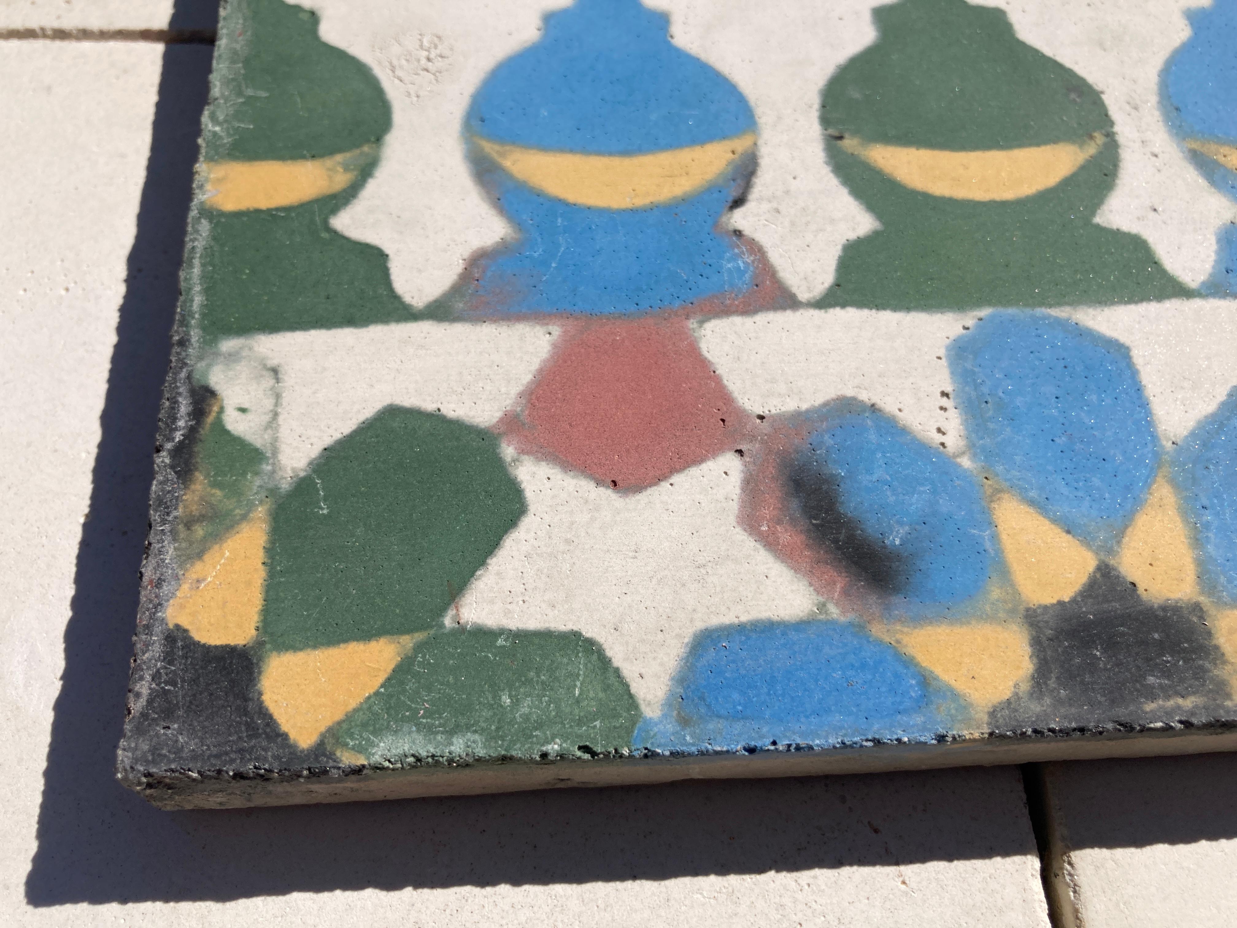 20th Century Moroccan Encaustic Cement Tile Border with Moorish Fez Design For Sale