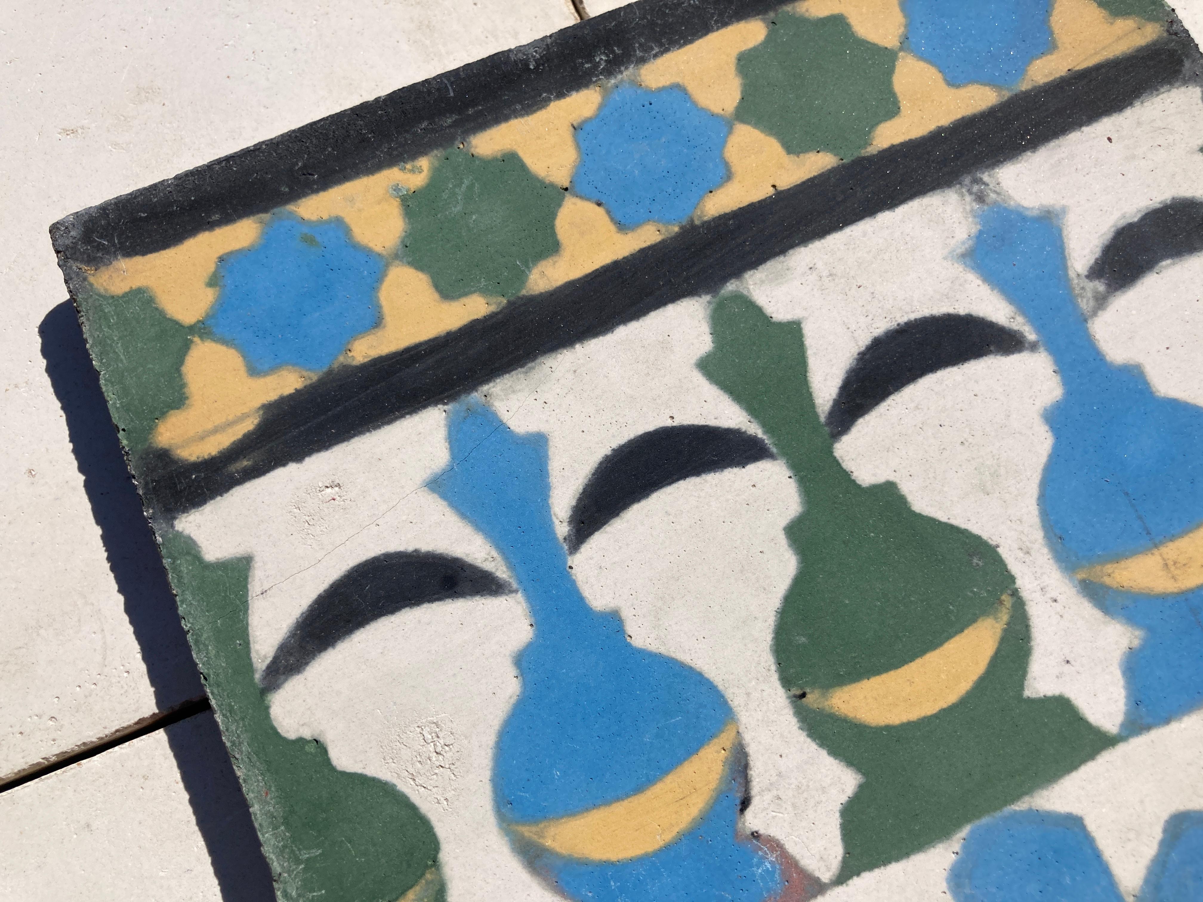 Moroccan Encaustic Cement Tile Border with Moorish Fez Design For Sale 5