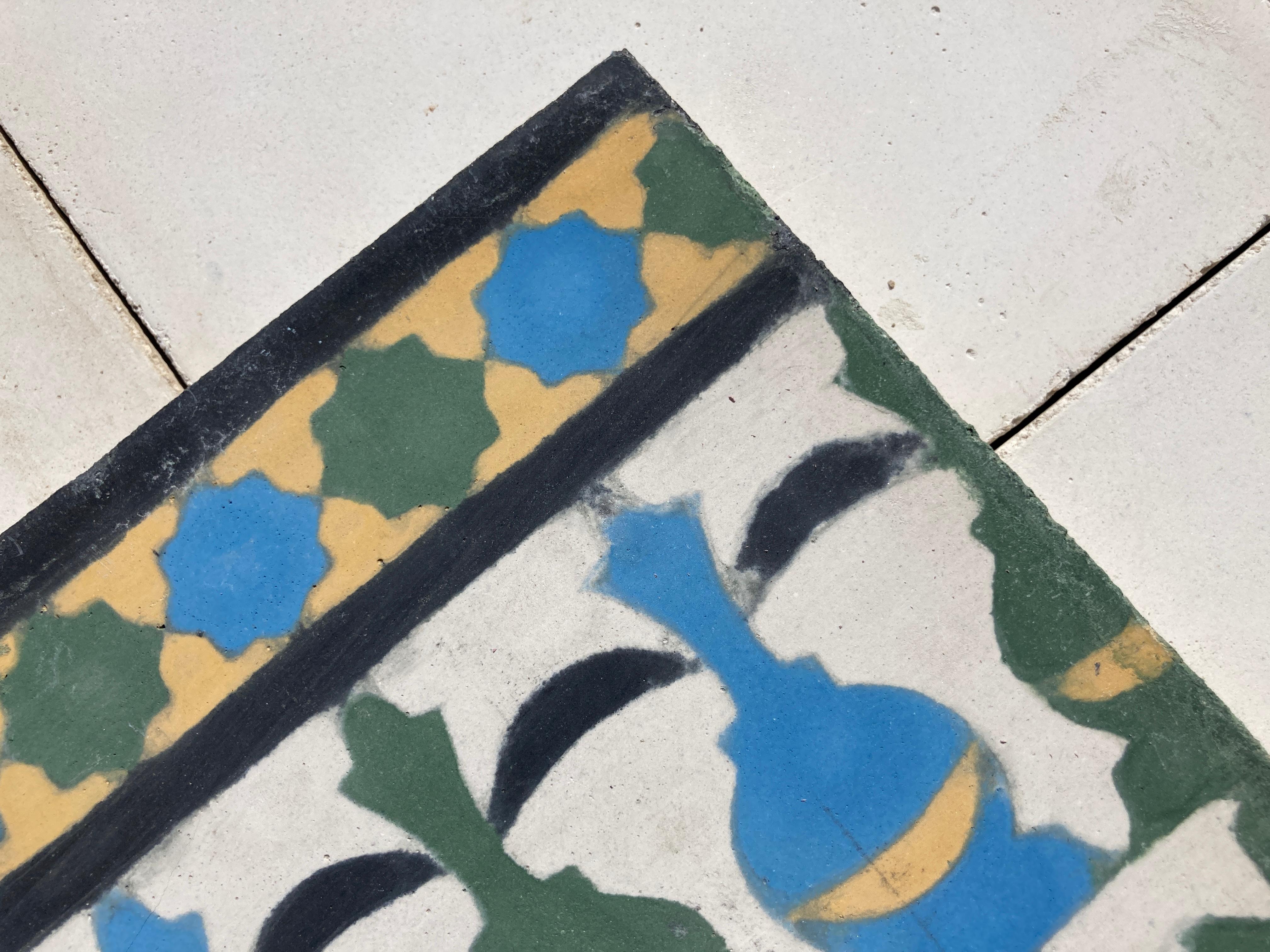 Moroccan Encaustic Cement Tile Border with Moorish Fez Design For Sale 6