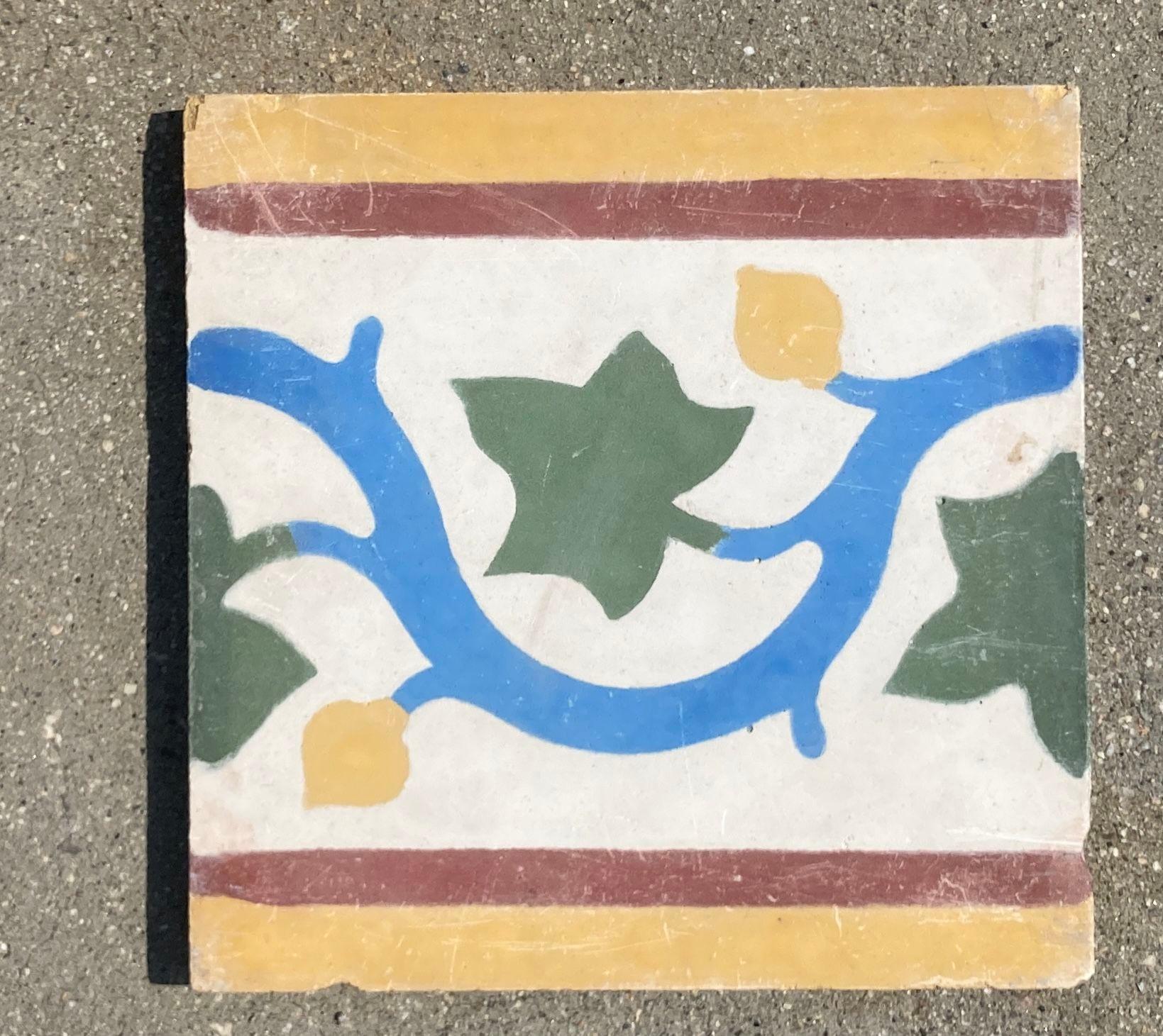 Moroccan Encaustic Cement Tile Border with Moorish Leaf Design Set of 2 For Sale 7