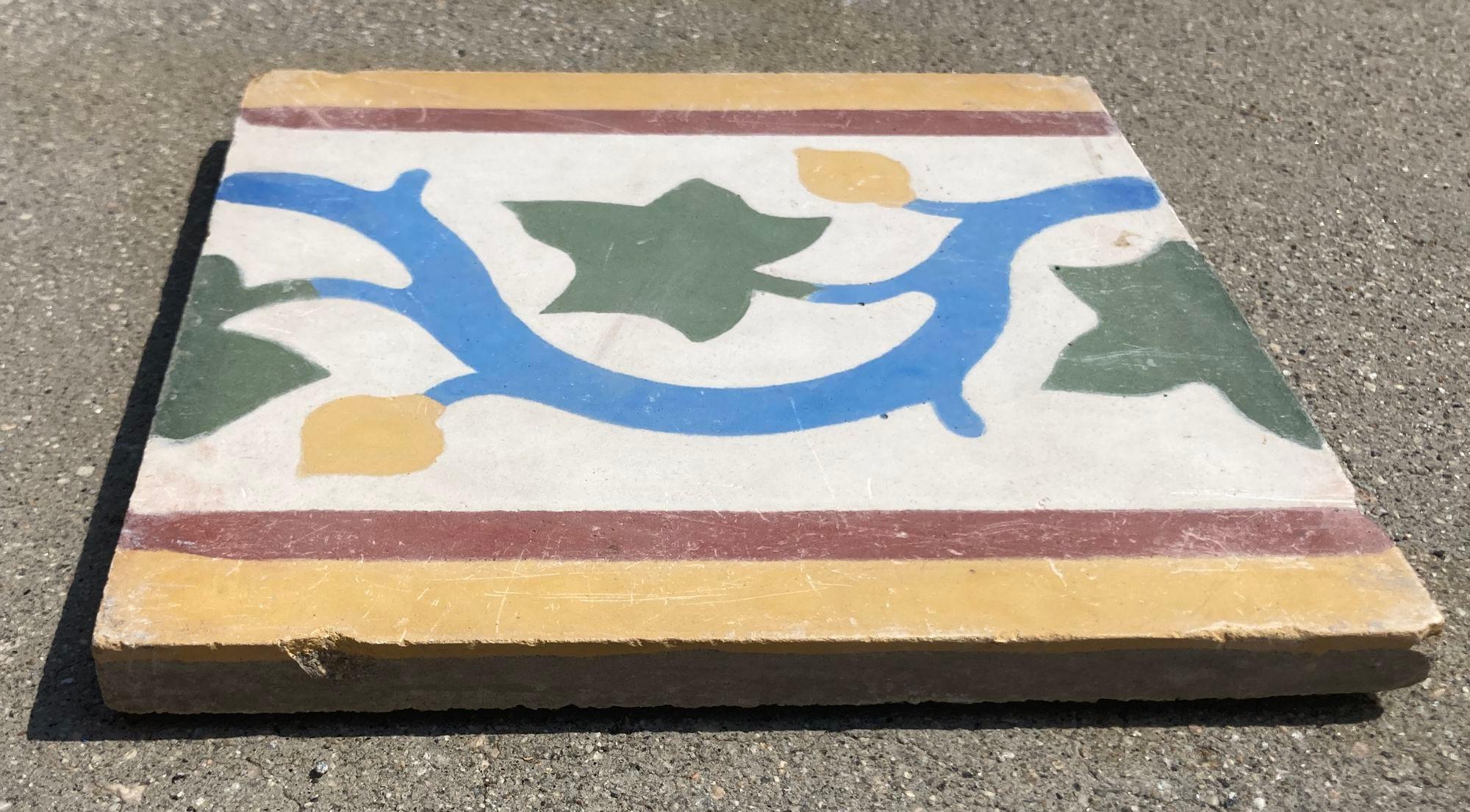 Moroccan Encaustic Cement Tile Border with Moorish Leaf Design Set of 2 For Sale 8