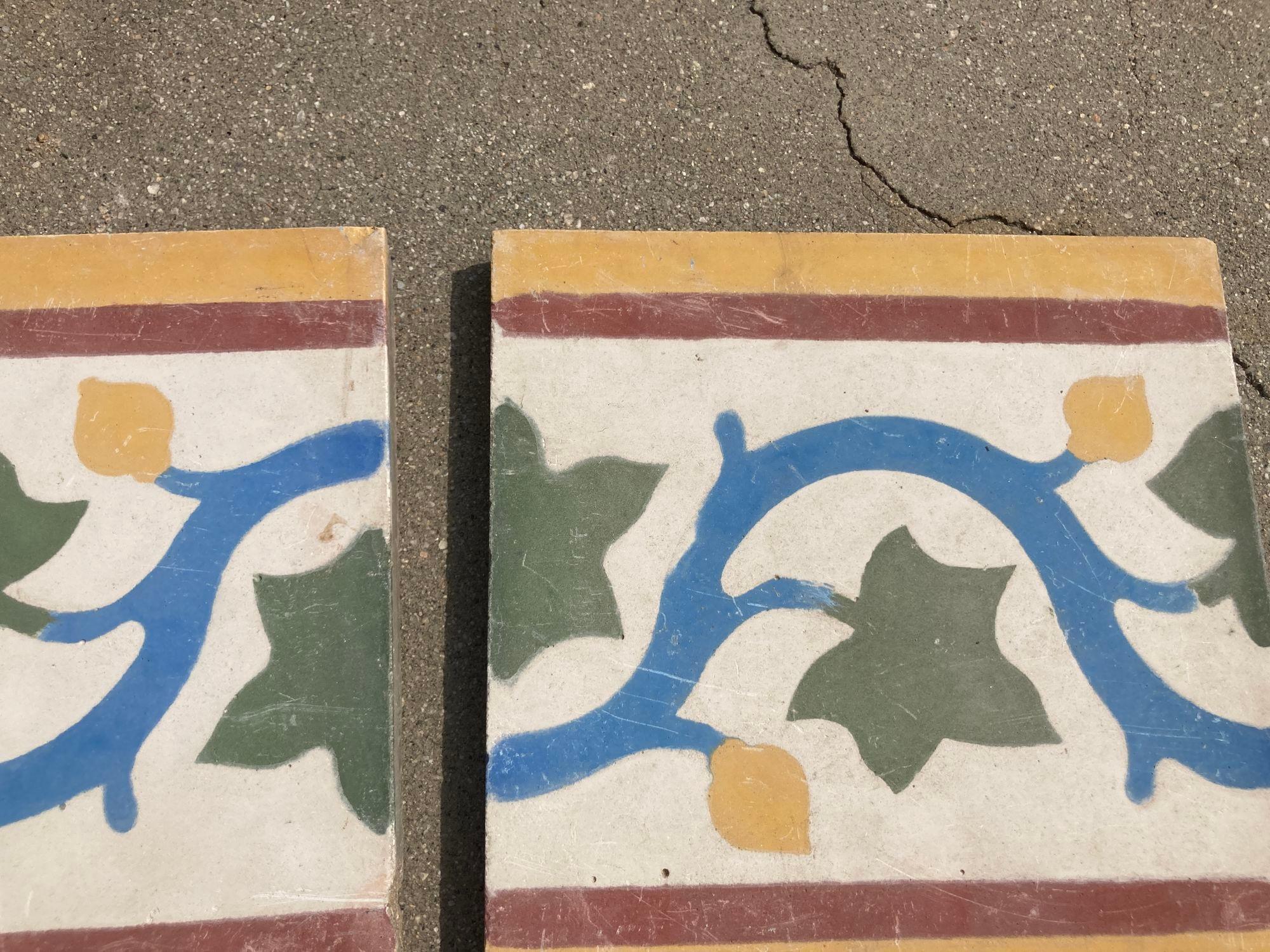 Moroccan Encaustic Cement Tile Border with Moorish Leaf Design Set of 2 For Sale 3
