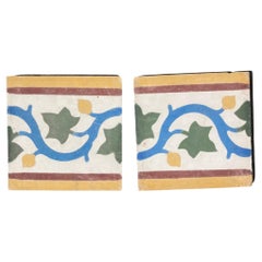Used Moroccan Encaustic Cement Tile Border with Moorish Leaf Design Set of 2