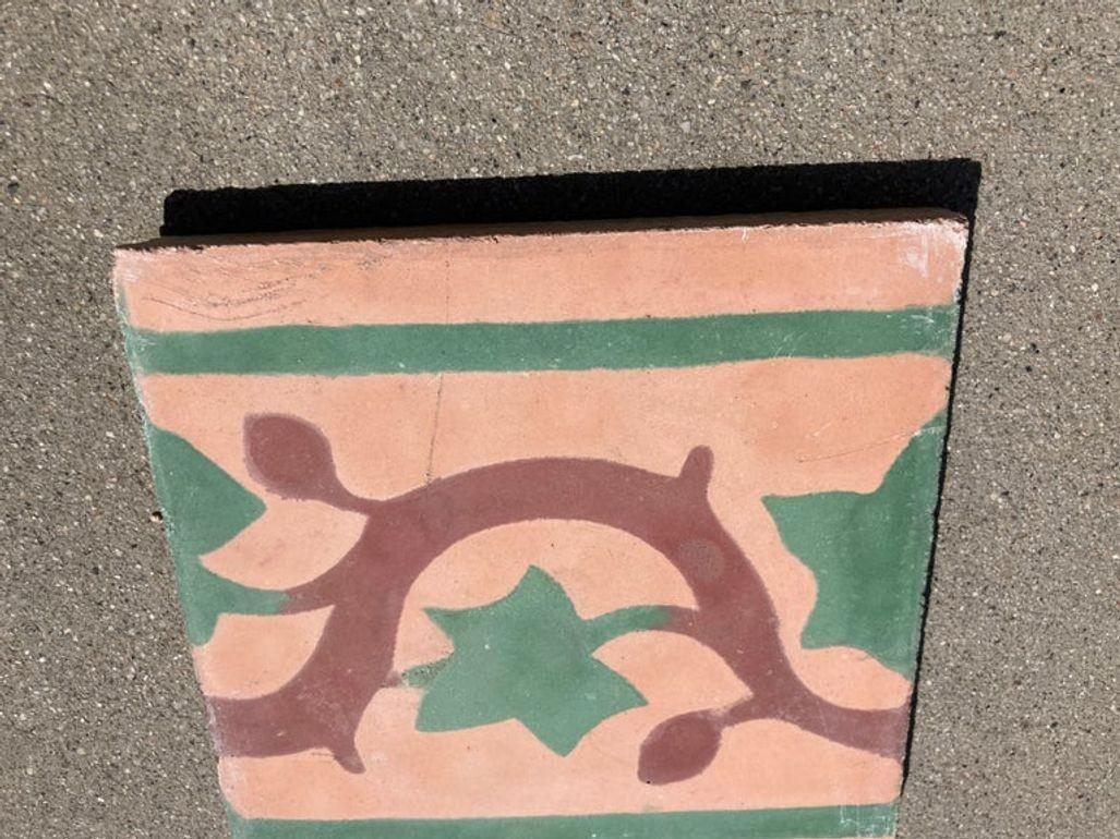 Moroccan handcrafted and hand painted cement tile with traditional leaves design.
These are authentic Moroccan encaustic tiles hand made by artisans in Fez Morocco.

This is the traditional Moroccan colors and leaf design.
These are handmade cement
