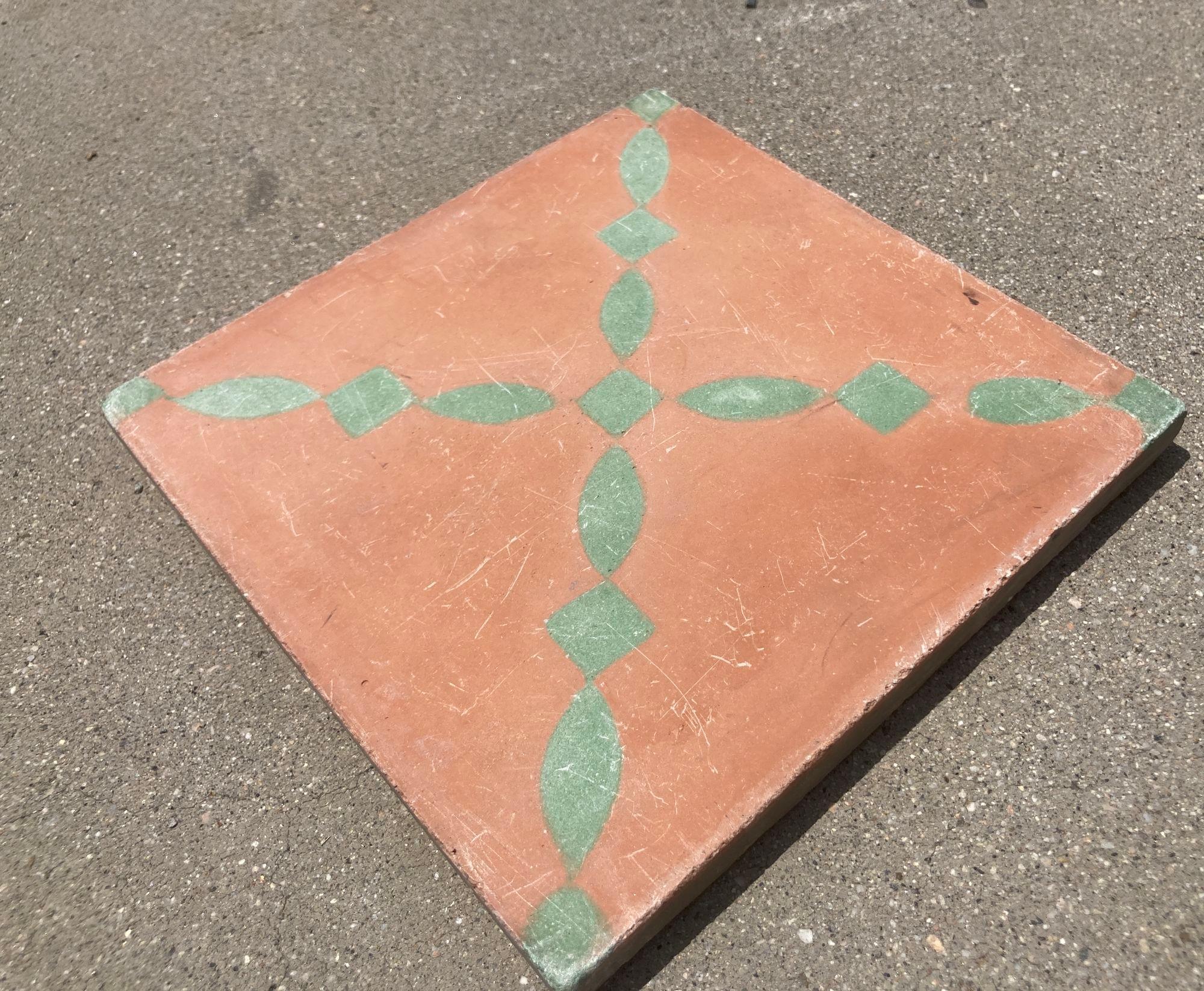 Moorish Moroccan Encaustic Cement Tile Sample Orange